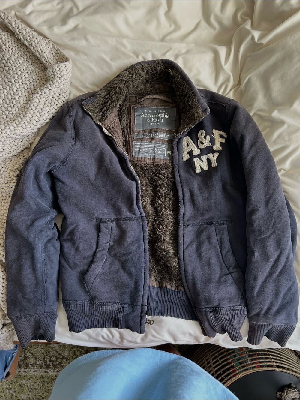 Abercrombie & Fitch Navy Indigo Lake Sherpa-Lined Jacket